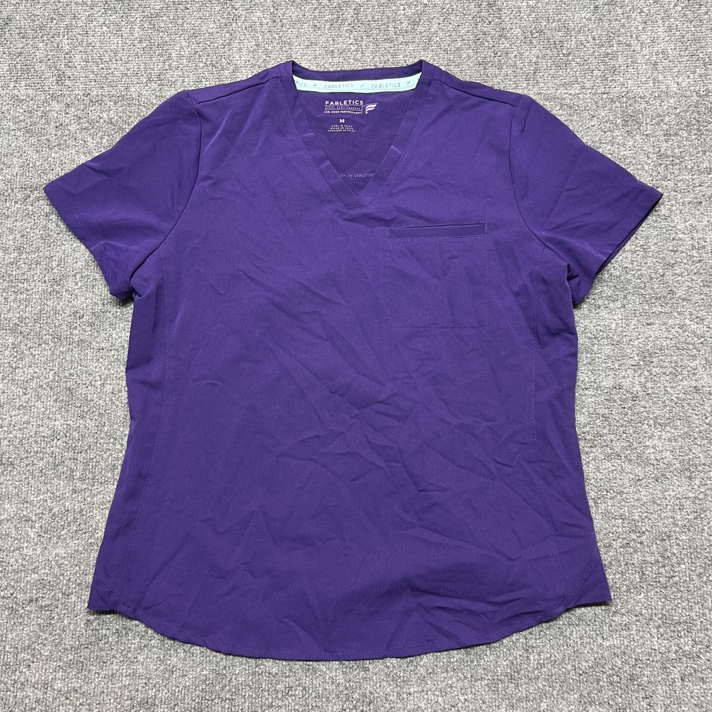 Fabletics Shirt Womens Medium Purple Workwear Short Sleeve V-Neck Pocket Top